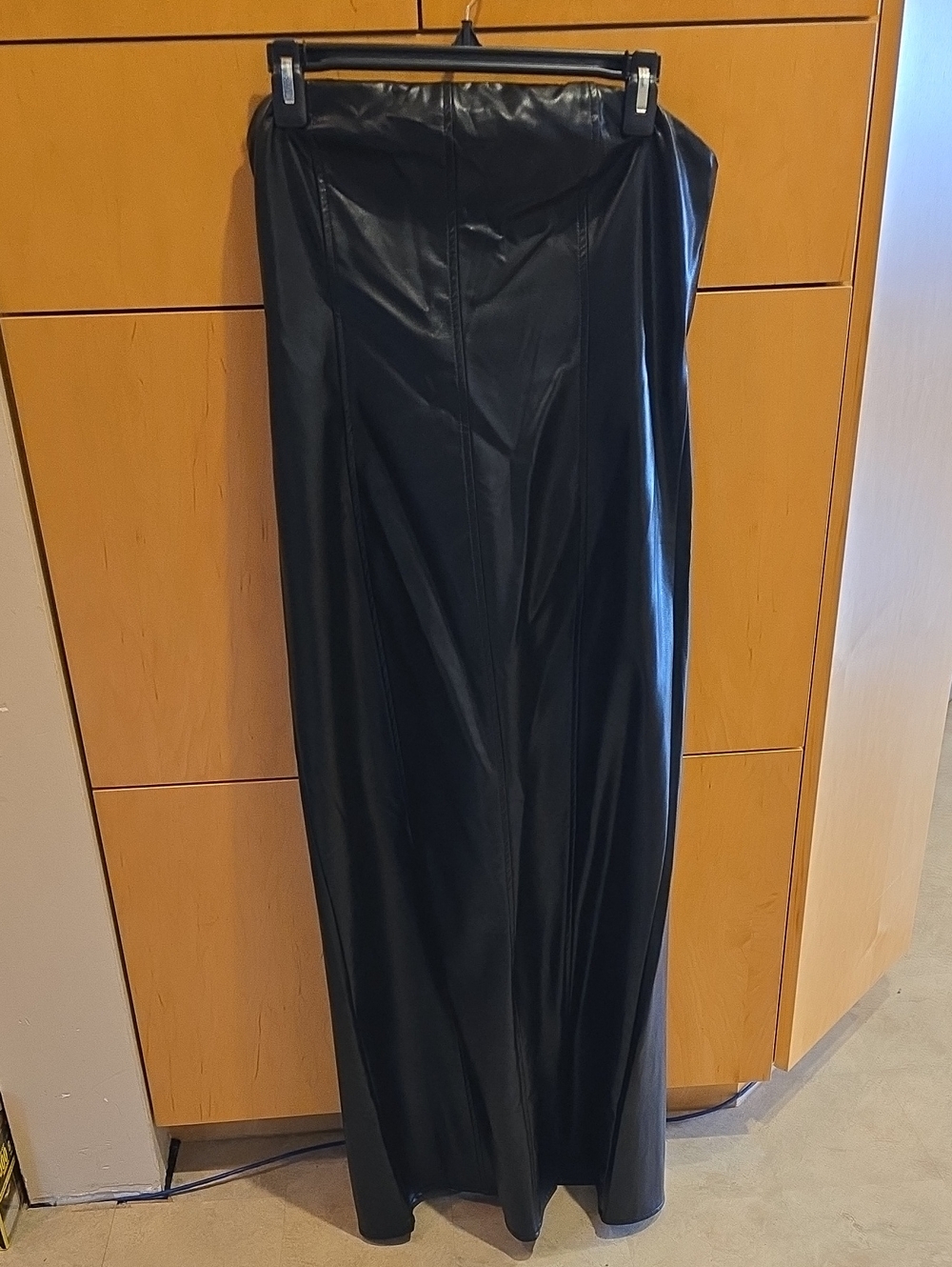 Crescent Strappless Black Faux Leather Dress-Sleek Style